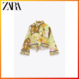 Zara ใหม่ เสื้อเชิ้ตแขนยาว พิมพ์ลายโบว์ สําหรับผู้หญิง