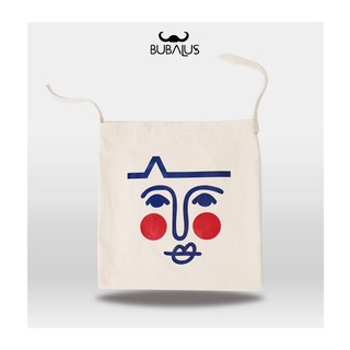 BBL-D001 🐃กระเป๋าผ้า ทรงแบน🌸🌻 Tote Bag สีขาวขุ่น สกรีนสาวแก้มแดง มีช่องซิปด้านใน👜🎀👠