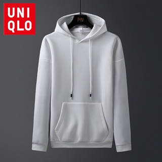 Uniqlo เสื้อกันหนาว แขนยาว มีฮู้ด ผ้าฝ้าย สไตล์สปอร์ต สําหรับผู้หญิง