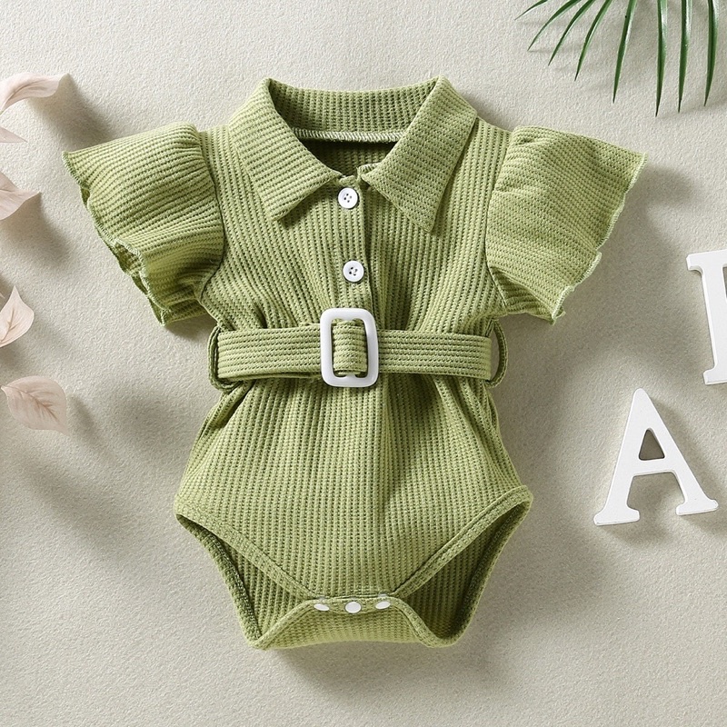 รอมเปอร์เด็ก-0-3-เดือน-60cm-สีเขียวแต่งระบายเเขน-ผ้ายืดนิ่มมากๆ