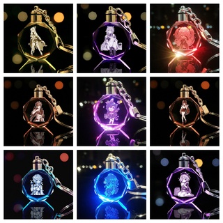 Genshin Impact Wendy Klee Keqing QiQi พวงกุญแจคริสตัล มีไฟ LED หลากสีสัน