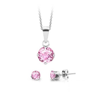 555jewelry สร้อยคอพร้อมจี้พร้อมต่างหู ประดับด้วยเพชร CZ เม็ดสวย รุ่น MNC-SET002 - เครื่องประดับครบชุด (P63)