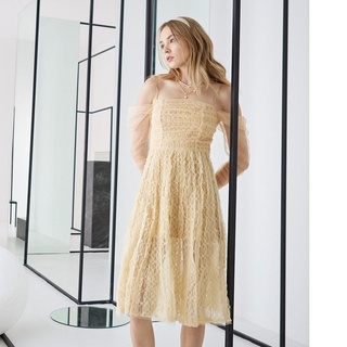 CAPHENY C0121N  : Beige Off Shoulder Lace Dress