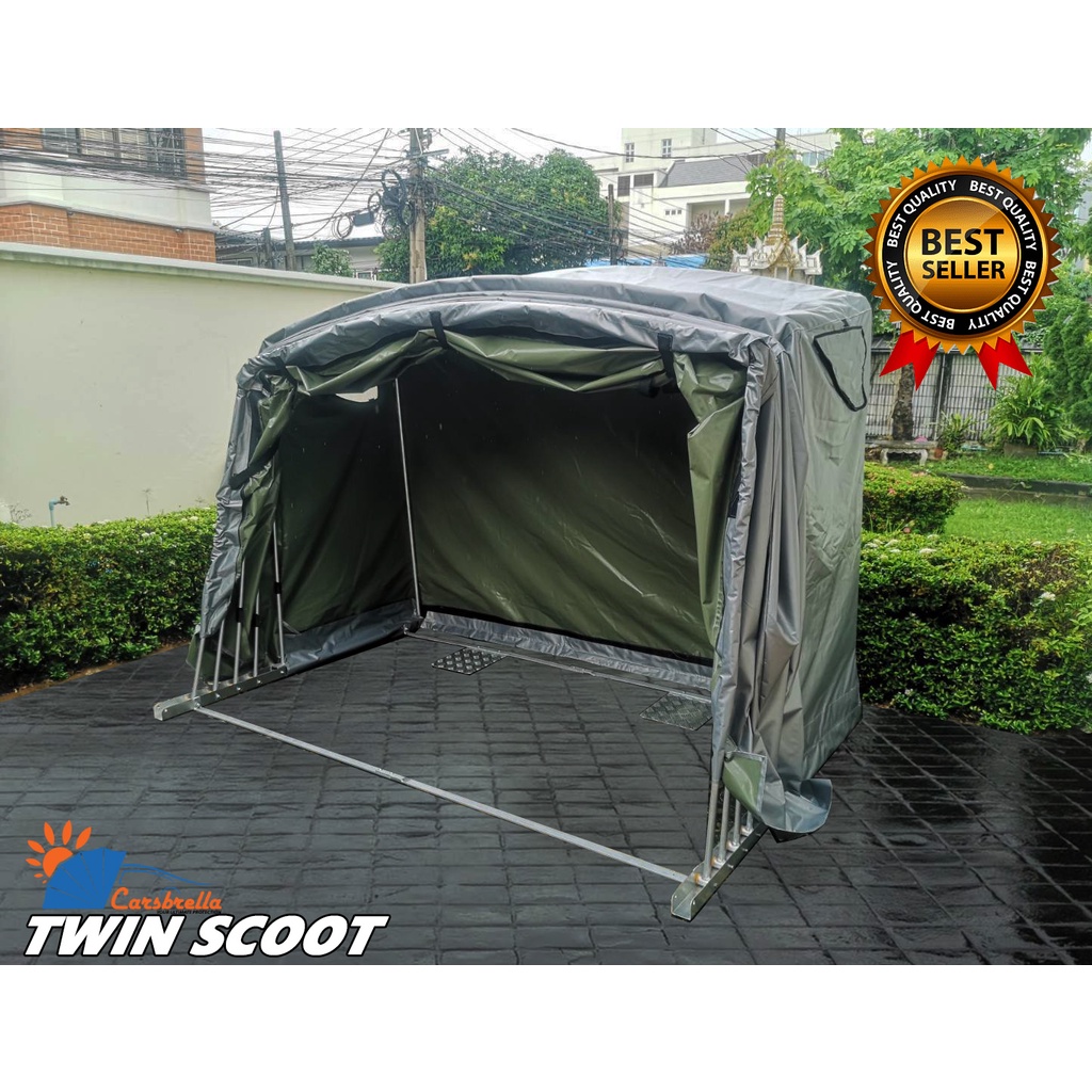 เต็นท์จอดรถมอเตอร์ไซค์สำเร็จรูป-carsbrella-รุ่น-twin-scoot-วัสดุทำจาก-ผ้า-uv-หนา-0-5-mm-ปกป้องฝุ่นและสิ่งสกปรกทุกชนิด