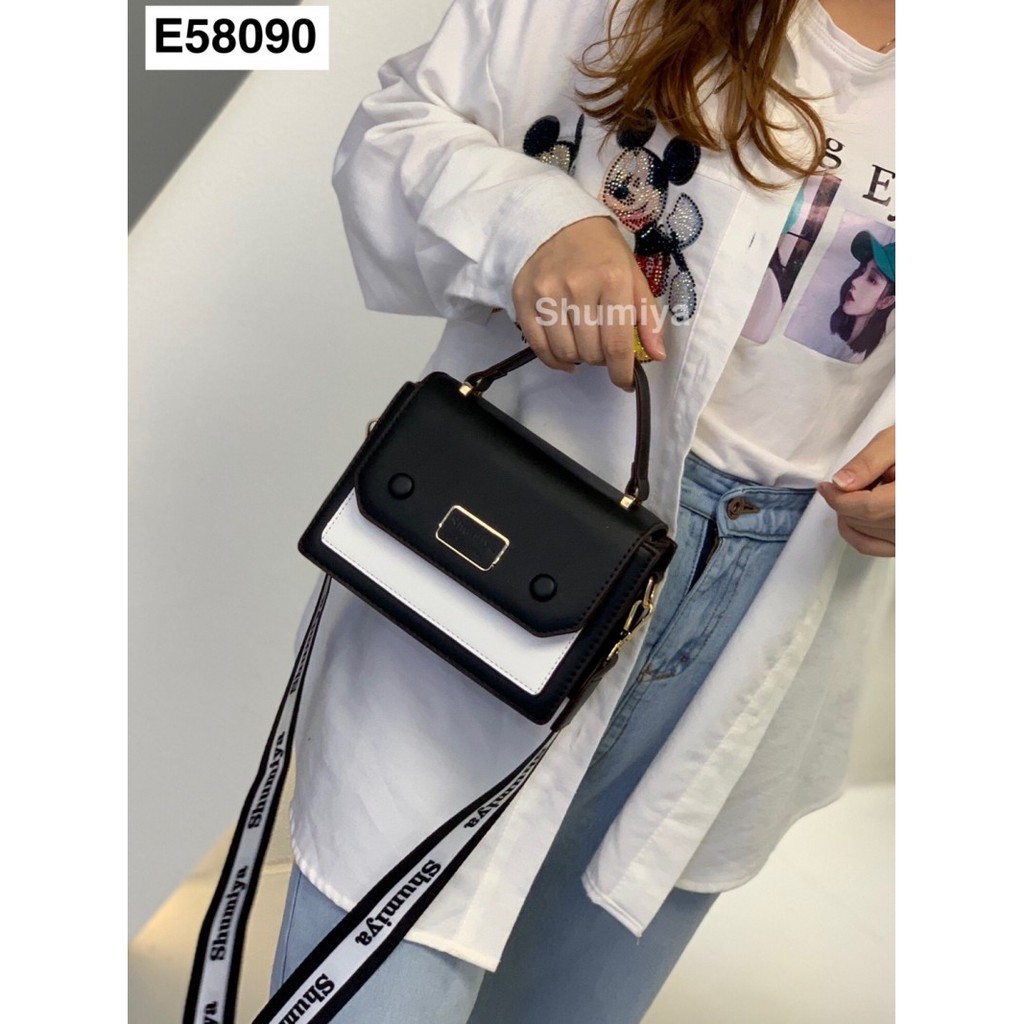 e58090-กระเป๋าแฟชั่นงานหนังพียู-งานทรงกล่อง-ฝาครอบ-1-ช่องใหญ่