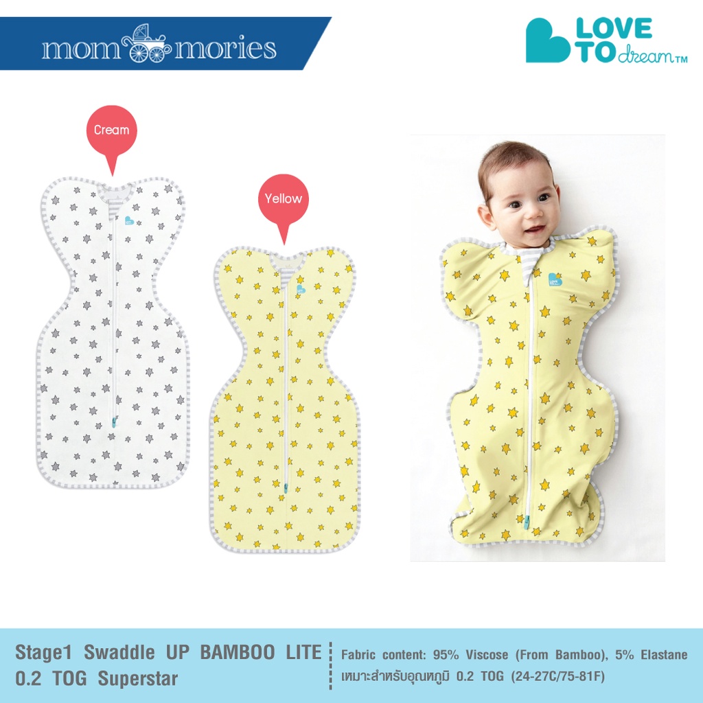 ราคาและรีวิวLove To Dream ผ้าห่อตัวเด็กแรกเกิด Stage1 SwaddleUP Bamboo LITE 0.2 TOG - Superstar