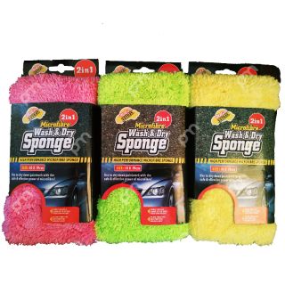 ฟองน้ำล้างรถ Microfiber Wash&amp;Dry Sponge ผ้าไมโครไฟเบอร์หุ้มฟองน้ำล้างรถอย่างดี