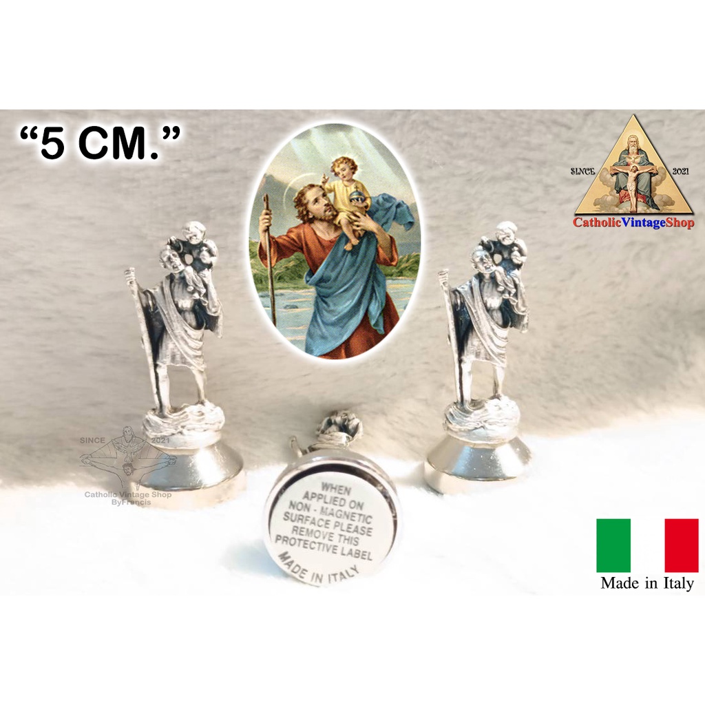 รูปปั้น-โลหะ-นักบุญคริสโตเฟอร์-ปกป้องการเดินทาง-คาทอลิก-คริสต์-catholic-statue-figurine-religion-saint-christopher