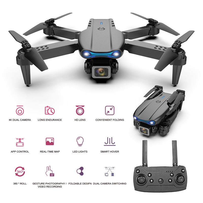 ภาพหน้าปกสินค้า2021 NEW E99 PRO Drone 4K HD Dual Camera With WiFi FPV Altitude Hold Mode Profesional Helicopter Foldable Quadcopter RC จากร้าน x_j_store บน Shopee