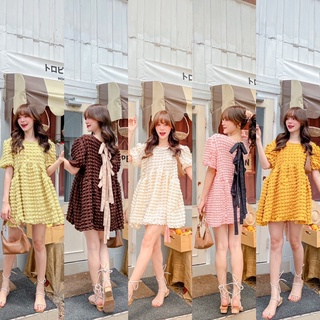 mini dress waffle ผูกโบว์หลัง