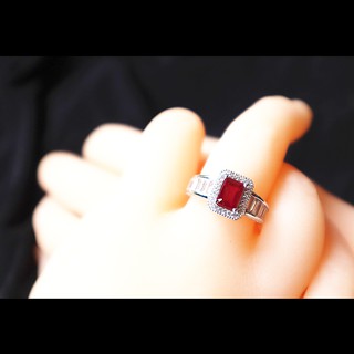 แหวน พลอยทับทิม ล้อมเพชรรัสเซีย เงินแท้ 92.5 % Ring silver 92.5 Ruby & Rhodium