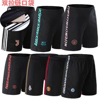  กางเกงฟุตบอล กางเกงกีฬา Zip Double Pocket กางเกงขาสั้นฟุตบอล Casual Quarter Pants