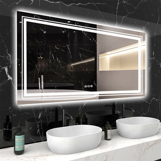 กระจกห้องน้ำ ห้องอาบน้ำมีไฟ LED ทัชสกรีนกันฝ้า กันน้ำ กันฝุ่น กระจกอัจฉริยะ กระจกแต่งหน้า Vanity Mirror Dimmable Lights