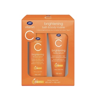 BOOTS VITAMIN C บู๊ทส์ วิตามิน ซี ไบรท์เทนนิ่ง บาธ แอนด์ บอดี้ รูทีน x 2 ชิ้น (495มล+180มล)