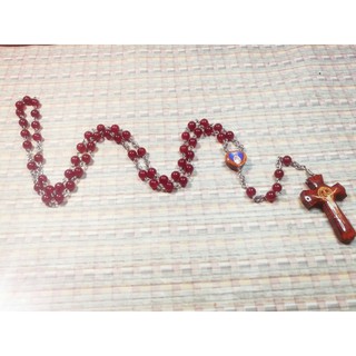 #1 สายประคำ คาทอลิก ทับทิม 6 มม. (กางเขนไม้) Ruby Catholic Rosary 6 mm.