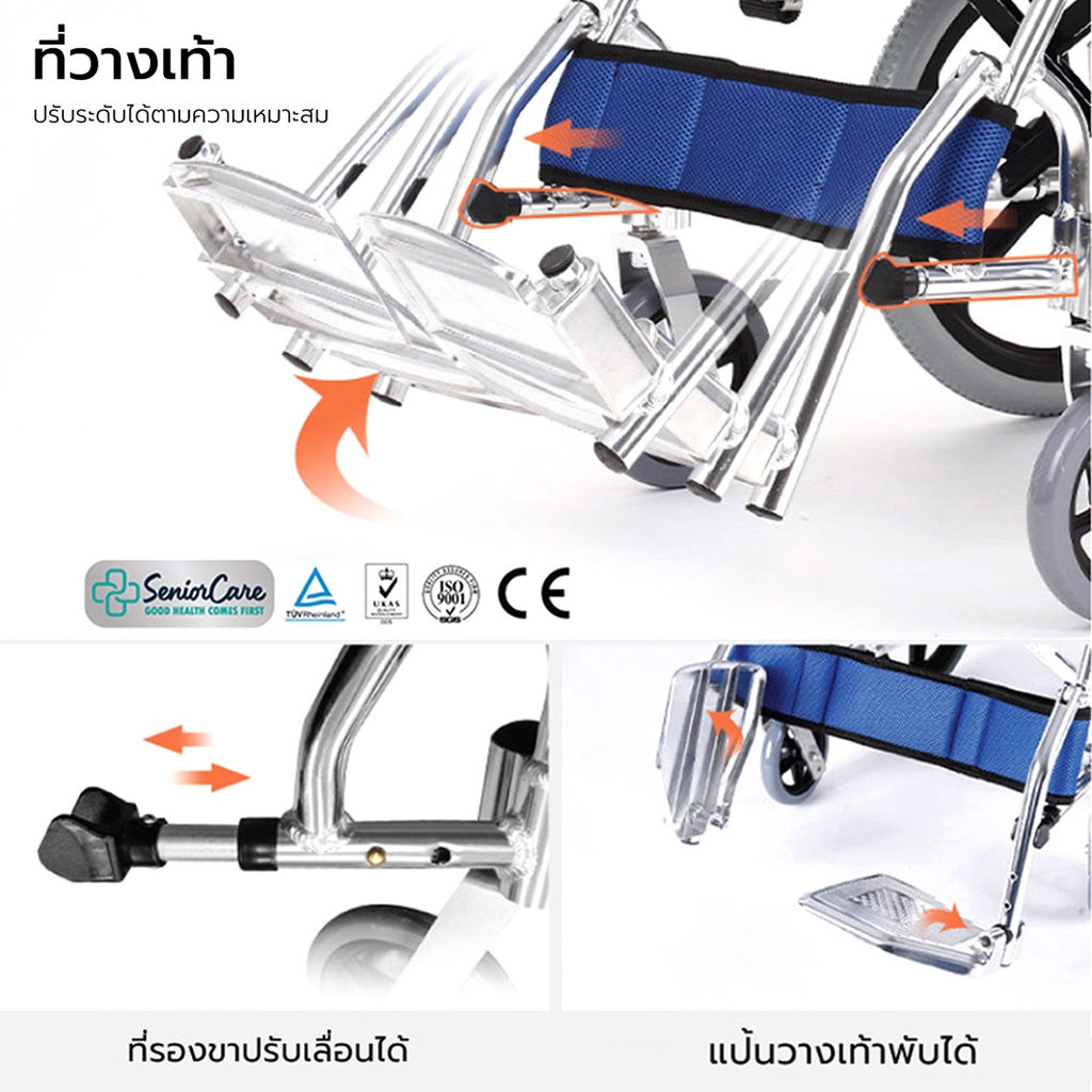 Synergy รุ่น NEO BLUE PLUS รถเข็นวีลแชร์ พับได้ น้ำหนักเบา อัลลอยไม่เป็นสนิม