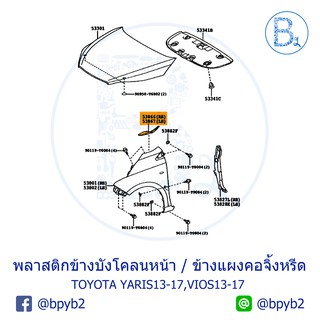 **อะไหล่แท้** พลาสติกข้างบังโคลนหน้า พลาสติกข้างแผงคอจิ้งหรีด TOYOTA YARIS13-17 ATIV NSP152,VIOS13-17 NCP150,NSP151