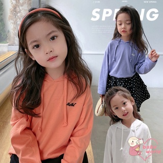 เสื้อกันหนาวแขนยาว มีฮู้ด พิมพ์ลายตัวอักษรน่ารัก สีพื้น แบบเรียบง่าย สําหรับเด็กผู้หญิง