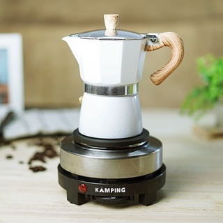 (สีขาว) KAMPING เตาไฟฟ้ามินิ 500W + หม้อต้มกาแฟสด มอคค่าพอท MOKA POT