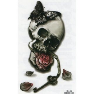 Tattoo ลาย หัวกะโหลก Skull แทททู สติกเกอร์ HM633