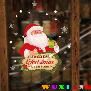 【wuxiang】สติกเกอร์กระจก ลายคริสต์มาส ซานต้า สําหรับตกแต่งผนังบ้าน