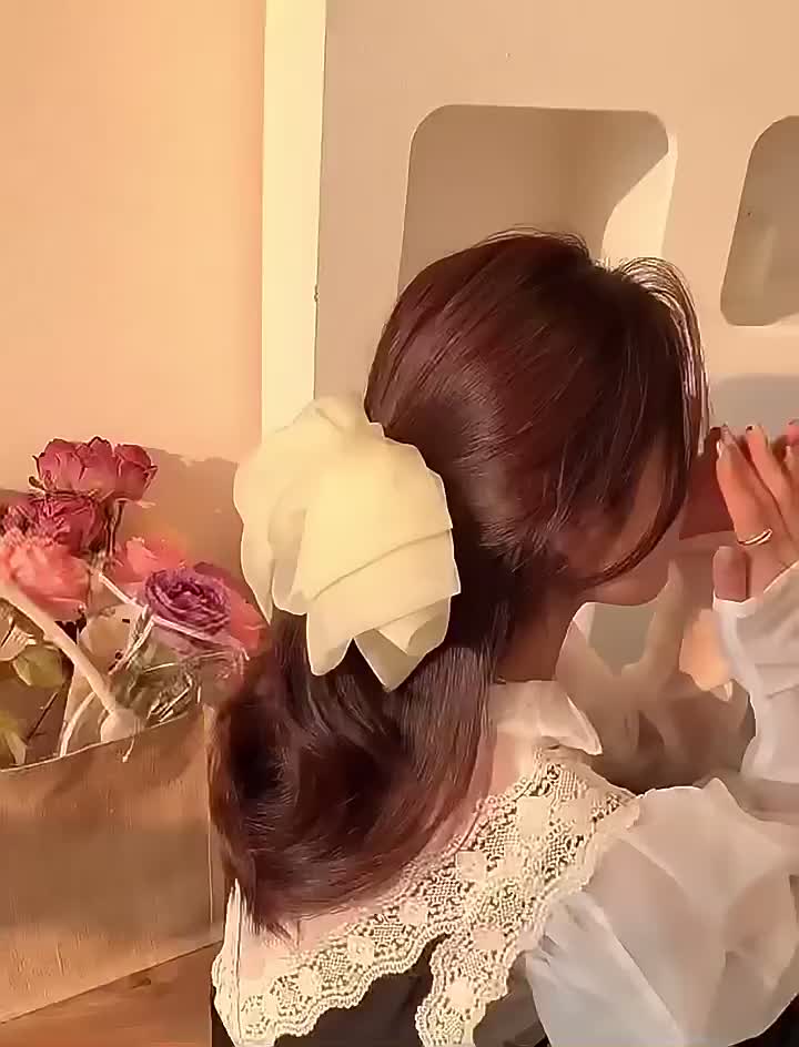 กิ๊บติดผม-ผ้าชีฟอง-ประดับโบว์-ขนาดใหญ่-สะดุดตา-แฟชั่นแฟรี่-สไตล์ฝรั่งเศส