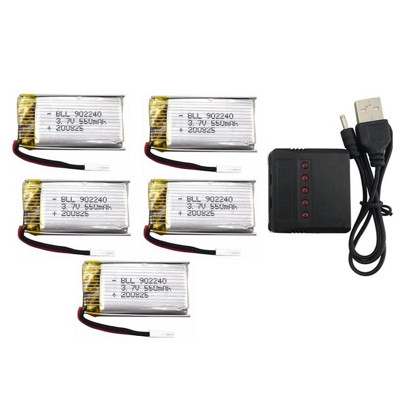 TONXX Chargeur USB 5-en-1 Pour Batterie Lipo 3.7V 500mAh – Compatible E010, H31, Hubsan X4, Syma X5, UDI RC – Indicateur LED