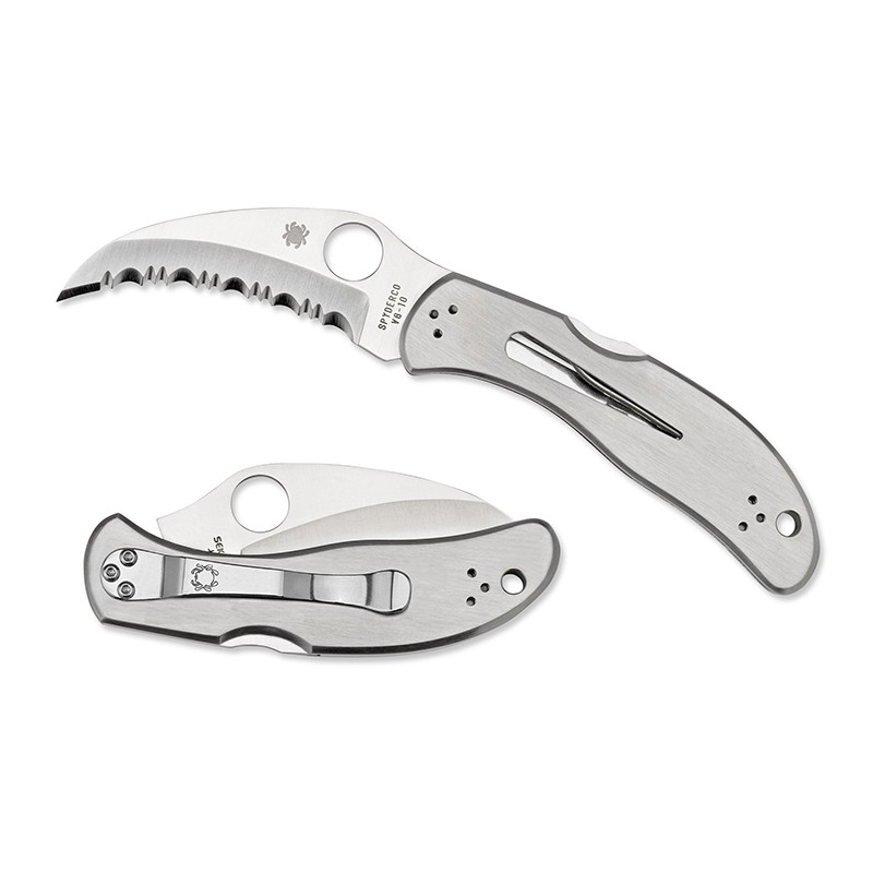 มีดพับ-spyderco-harpy-folding-knife-vg10-satin-serrated-blade-stainless-steel-handles-c08s