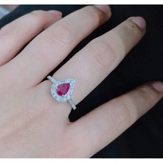 แหวนพลอยทับทิมสีแดง(Ruby)เงินแท้92.5%ล้อมด้วยเพชรรัสเซีย รุ่นNA1091-RU