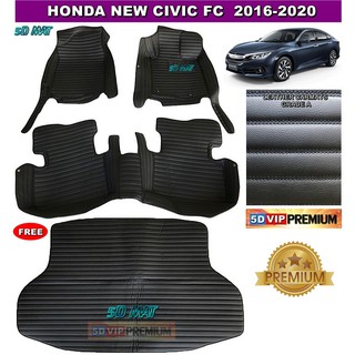 พรมปูพื้นรถยนต์5D HONDA CIVIC FC (ปี2016-20) สีดำด้ายดำ ลายตรง หนาพิเศษ เต็มคัน+แผ่นปูท้าย (4ชิ้น)
