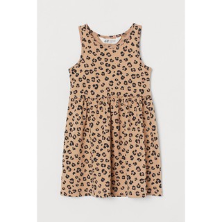 H&M ชุดเด็ก เดรสเด็กผู้หญิง เดรสแขนกุด สีน้ำตาลอ่อน ลายเสือดาว Sleeveless Dress BEIGE/LEOPARD PRINT