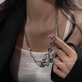 Square Crystal Necklace Female Design Sense Korean Necklace Versatile Personality Fairy Necklace for girls for women low