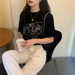 Triple A💕 oversized shirt women Short-sleeved T-shirt female 2021 summer new Retro loose print crew neck bottoming shir