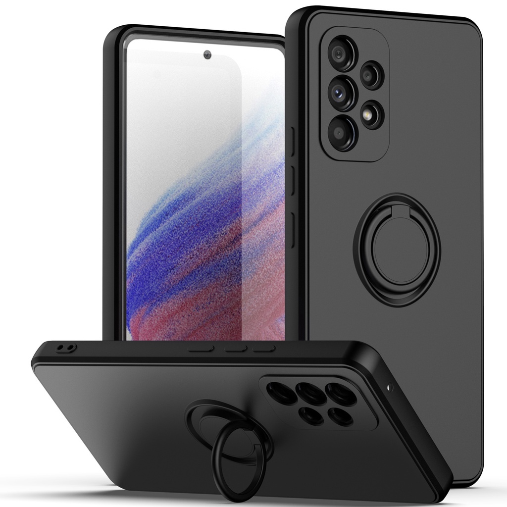 เคสโทรศัพท์ซิลิโคน พร้อมแหวนขาตั้ง สีพื้น สําหรับ Samsung Galaxy