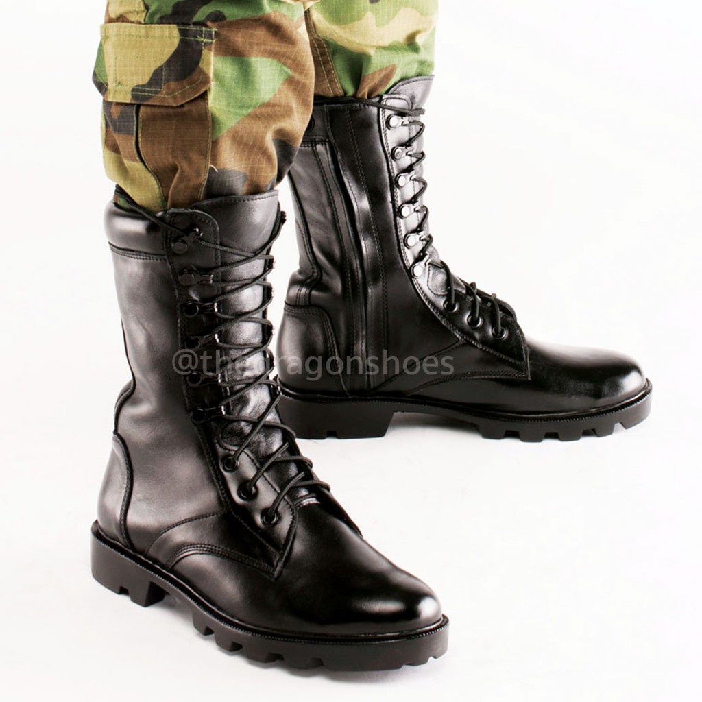 รองเท้าคอมแบต-คอมแบทติดซิปข้าง-หนังวัวแท้-คอมแบททหารติดซิปข้าง-9รู-ทรงr-ขอบนวม-ซับในฟองน้ำ-รองเท้าทหาร
