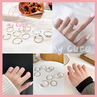 สินค้า My Cute ชุดเครื่องประดับ แหวนโลหะ แหวน ประดับมุก แฟชั่น สไตล์เกาหลี สําหรับผู้หญิง