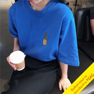 เสื้อยืดแขนสั้นผู้หญิงน่ารัก Oversize เสื้อผ้าแฟชั่นวัยรุ่น เสื้อโอเวอร์ไซส์เกาหลี ลายปัก  มินิมอล ผ้าใส่สบาย