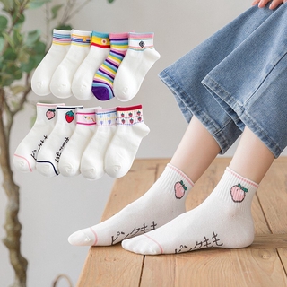 สินค้า ผลไม้หวานแบบสีขาวผู้หญิงถุงเท้าสั้นญี่ปุ่นสายรุ้งลายสีสันน่ารักผ้าฝ้ายหญิงถุงเท้าสาวเกาหลีถุงเท้า