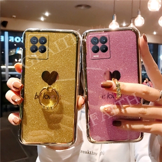 จัดส่งฟรี เคสโทรศัพท์ Realme 8 4G 5G C21 2021 New Phone Case Bling Glitter Be Loved Casing With Ring Holder Back Cover Realme8 RealmeC21