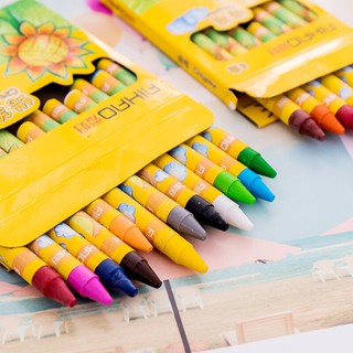 🖍สีเทียนวาดรูป สีสดใส สำหรับเด็กนักเรียน ปลอดสารพิษ อุปกรณ์วาดรูประบายสี