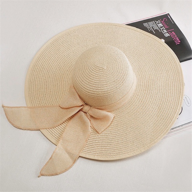 หมวกสานปีกกว้าง-summer-beach-sun-hat-สไตล์เกาหลี-ปีกกว้างกันแสงแดดได้ดี-หมวกสานเรียบหรู