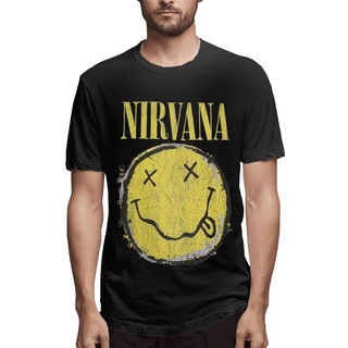 เสื้อยืด แบบนิ่ม พิมพ์ลาย Nirvana Worn Out Smile สําหรับผู้ชาย