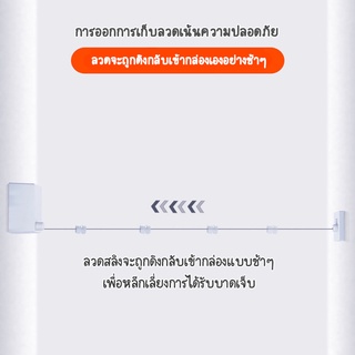 ลวดสลิงตากผ้า 4.2 เมตร ยืดได้ เก็บอัตโนมัติ ไม่เจาะผนัง ตากผ้า รับน้ำหนัก 20 กก ราวตากผ้า