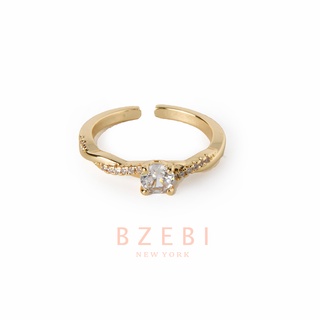 BZEBI แหวน แฟชั่น ผู้หญิง เพชร เพชรแท้ cz แถวอัญมณีมงคล แท้ ปรับขนาดได้ เครื่องประดับ ประดับเพชร สีทอง สําหรับผู้หญิง 14r