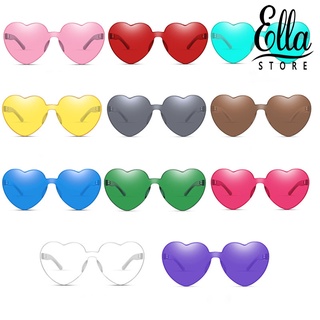 Ellastore123 แว่นตากันแดด สีพื้น รูปหัวใจน่ารัก ป้องกันดวงตา เหมาะกับการเดินทางกลางแจ้ง สําหรับผู้หญิง