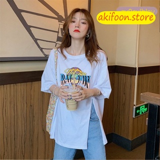 AKIFOON 🌷พร้อมส่ง🌷2254&amp; เสื้อยืดแขนสั้นสไตล์เกาหลี oversize ลายสกรีนด็สวยชัด เสื้อยืดเสื้อคอกลมสีขาว แฟชั่น ฮิปฮอป