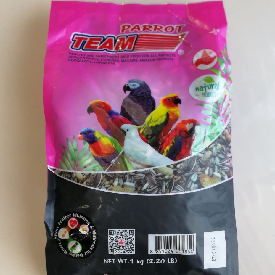 TEAM Parrot (ทีม แพรอท) 1 kg. อาหารนกแก้ว อาหาร นก กรง หัว จุก อาหาร ลูก ป้อน อาหาร ไข่
