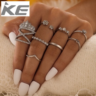 Stacking Jewelry Set of Eight Silver Diamond Rings Irregular Open Ring Set for girls for wome
