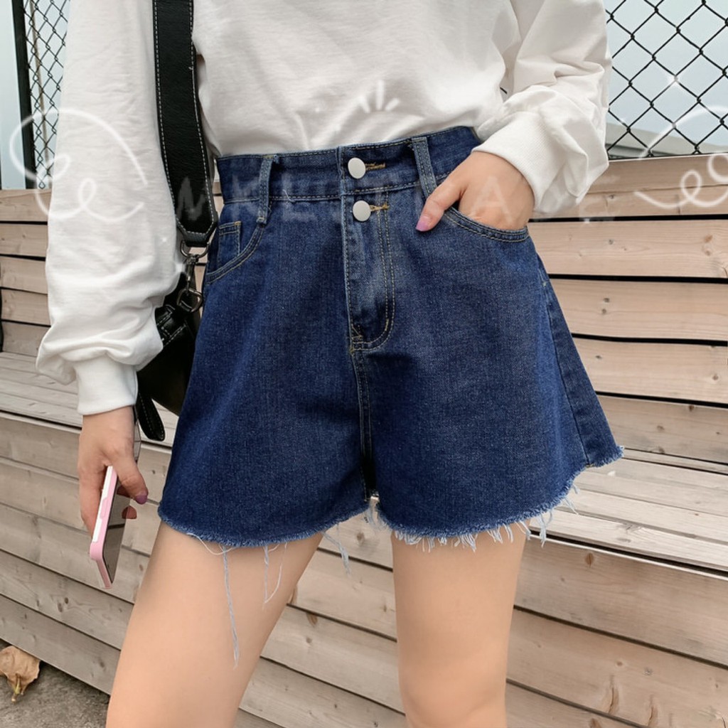 ภาพหน้าปกสินค้าMKL ʕᴥʔ กางเกงขาสั้น กางเกงยีนส์ผู้หญิง กางเกงยีนส์ขาสั้นเอวสูง ปลายรุ่ย ขากว้าง ʕᴥʔ  2045 จากร้าน hongcaixu บน Shopee
