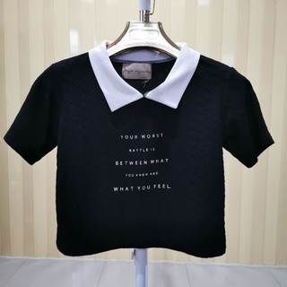 เสื้อครอปสีดำ คอปกน่ารักมากๆ Size S M L Crop shirt